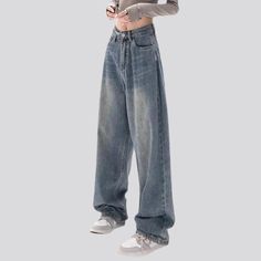 Introducing the 2023 Spring-Summer Collection's urban-style polished jeans for ladies ââ‚?vintage. baggy. high-waisted. and with a zipper & button closure: the ultimate must-have for your wardrobe!Why You'll Love It: Vintage Charm: These jeans offer a classic look with their baggy. sanded aesthetic and high-waisted shape. Modern Edge: Embody the spirit of city-trend with a hint of contemporary edge from the zipper & button closure. Effortless Comfort: Crafted from durable materials. these jeans Trendy Baggy Medium Wash Jeans, Trendy Streetwear Bottoms With Standard Cut Leg, Trendy Streetwear Pants With Standard Cut Leg, Trendy Streetwear Pants With Standard Cut, Trendy Baggy Denim Blue Jeans, Baggy Flare Jeans For Streetwear, Summer Streetwear Full-length Jeans, Dark Wash High Waist Jeans For Streetwear, High Waist Dark Wash Jeans For Streetwear