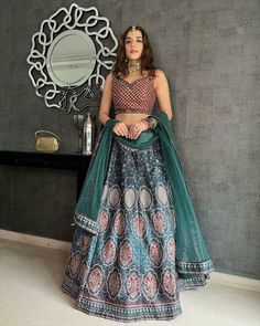 LEHENGA DETAIL FABRIC : Zari Satin FLAIR : 2.8 meter 😍 WORK : Print Inner : Ultra satin  CANVAS PATTA  comes For More Volume of Flair Semi Stitched Up to 44” Size (LENGTH : 44”) CHOLI DETAIL FABRIC : Malbury silk Un-Stitched 0.80 Meter _ Sequence Embroidery work_ Up to 46” Size Available DUPATTA DETAIL Net Dupatta (2.2mtr) _ printed lace_ work :-Embroidered Occasions ::-- Wedding , Party Wear , Engagement Etc  Other Info :- Lahenga Is Semi Stitched And Blouse Is UnStitched Wash C Green Lehenga Choli, Satin Lehenga, Kids Lehenga Choli, Lehenga Choli Designs, Sequence Embroidery, Indian Lehenga Choli, Party Wear Lehenga Choli, Bridal Lehenga Collection, Lengha Choli