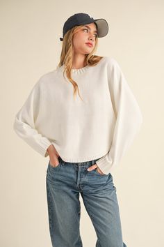 Marina Sweater - Off White - MOD&SOUL - Contemporary Women's Clothing Cape Style, Style Sweater, Cozy Knit, Effortless Chic, Cozy Knits, Basic Style, Dolman Sleeve, Casual Wardrobe, Cropped Sweater