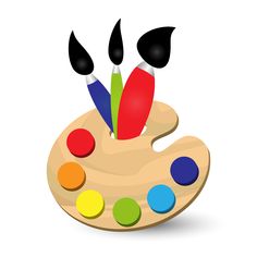 an artist's palette with paintbrushes and paints royalty illustration