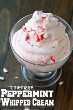 homemade peppermint whipped cream in a glass bowl