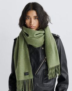 The Addison. An ultra-soft scarf with a skinny silhouette. Crafted in Italy from 90% recycled wool that's warm but lightweight. rag & bone Women's Addison Wool Skinny Midweight Scarf | Deep Olive Green. Olive Scarf, Karma Police, Olive Green Scarf, Deep Olive Green, Soft Scarf, Green Scarf, Fall Scarves, Knit Infinity Scarf, Scarf Poncho