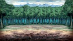 a painting of trees in the middle of a dirt field