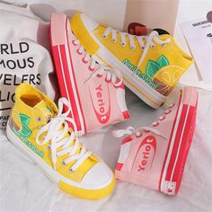 Lemon Clothes, Story Brainstorming, Custom Shoes Design, Lemon Outfit, Colorful Harajuku, Lemon Shoes, Kawaii Shopping, Shoes Costume, Kawaii Outfit Ideas