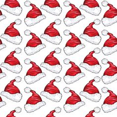 many red and white santa hats on a white background