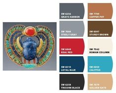 the color scheme for an egyptian statue