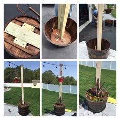 several pictures of different types of planters in the process of being made from wood