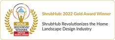 the gold award is awarded for its innovation in landscape design and construction, with an image of