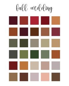 the color scheme for fall wedding in shades of red, brown and green with text that reads