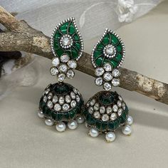 We bring beautiful Jewelry sure to elevate any look! Kindly pay attention to all photos and video and ask questions about the item prior to ordering. Bollywood Green Bridal Earrings For Reception, Green Kundan Chandbalis For Reception, Green Bridal Earrings For Reception On Diwali, Elegant Green Chandbalis For Wedding, Green Bridal Earrings For Reception And Festivals, Green Bridal Earrings For Reception At Diwali, Green Bridal Earrings For Reception During Diwali, Green Chandbalis For Reception And Festivals, Traditional Emerald Earrings For Festive Season