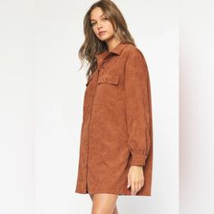 New Without Tags Entro Brown Corduroy Dress Long Sleeve Dress With Corduroy Collar For Spring, Long Sleeve Brown Corduroy Dress, Corduroy Long Sleeve Dresses For Fall, Long Sleeve Corduroy Dress For Fall, Brown Long Sleeve Corduroy Dress, Fall Corduroy Dresses With Button Closure, Chic Corduroy Fall Dresses, Brown Corduroy Dress For Fall, Brown Corduroy Dress