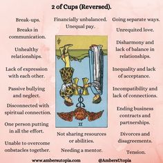 A description and list of what the 2 of Cups means within the Tarot deck, from the suit of cups.

#tarot #2ofcups #suitofcups Two Of Cups Reversed, Extrasensory Perception, 2 Of Cups, Two Of Cups, King Of Cups