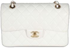 Classic White Double Flap Bag, Classic White Bag With Cc Turnlock Closure, Luxury White Double Flap Bag, White Double Flap Formal Bags, White Double Flap Evening Bag, White Evening Bag With Double Flap, Luxury White Shoulder Bag With Cc Turnlock Closure, Elegant White Double Flap Shoulder Bag, White Luxury Flap Bag With Gold-tone Hardware