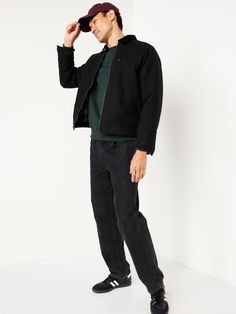 spread collar long sleeves buttoned cuffs welt chest pocket vertical welt pockets full-zip front relaxed fit hits below waist model is approx.  6'1" and wears size mmachine wash according to the care instruction label