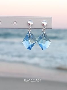 Blue Crystal Earrings, Blue Dangle Earrings, Crystal Charm, Pretty Earrings, Light Blue Color, Earrings Sterling Silver, Sterling Silver Studs, Elegant Earrings, Necklace Sizes