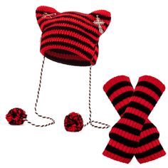 PRICES MAY VARY. 100% milk fiber material Imported Elastic closure Hand Wash Only Y2k Beanies and Gloves Set: Package includes 1×vintage beanies and 1×knitted arm warmers, nice winter accessories to add your charm. One size fits most Cute Cat Ear Beanie: Our grunge beanies are made of 100% milk fiber material, softer and warmer, and trendy fox ears design lets you look cute and stylish Goth Arm Warmers: The striped arm warmers with thumb holes are not only warm, but also very convenient and practical, fit use mobile phone, computer, study write and exercise Rich in Color: We offer four grunge accessories combinations for you to choose: black gray, coffee beige, black red and black white. Pick your favorite, and it will match most of the clothes in your wardrobe! Perfect Gifts: Crochet hats Red Crochet Accessories, Goth Arm Warmers, Crochet Hats For Women, Striped Arm Warmers, Knitted Arm Warmers, Crochet Ruffle Hat, Computer Study, Ear Beanie, Long Fingerless Gloves