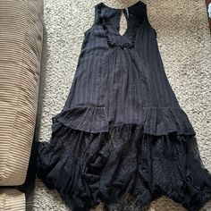 Anthropologie Dress. Size Xxs But Runs Big. I’m Size S And It Fit Perfectly ( Can Fit Up To M In My Opinion). Worn Once. Black Lace Trim Maxi Dress For Spring, Spring Black Maxi Dress With Lace Trim, Chic Black Maxi Dress With Lace Trim, Black Bohemian Midi Dress With Ruffles, Anthropologie Dress Black, Forever 21 Black V-neck Dress, In My Opinion, Anthropologie Dresses, Anthropologie Dress