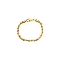 a gold rope bracelet on a white background