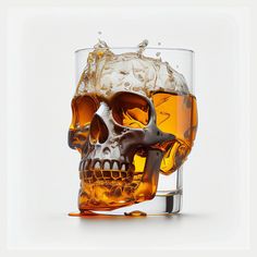 a skull shaped glass filled with liquid