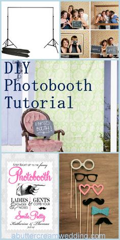 a collage of photos with the words diy photobooth tutorial on them