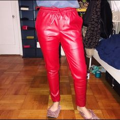 Super Bright And Warm. Very Stylish Faux Leather Joggings. Never Worn, New Condition. Red Faux Leather Pants For Fall, Red Leather Pants For Spring Party, Red Leather Bottoms For Work, Red Faux Leather Bottoms For Night Out, Trendy Red Leather Bottoms, Trendy Red Leather Pants For Party, Red Faux Leather Pants For Night Out, Trendy Red Leather Pants For Fall, Red Leather Pants For Fall Party