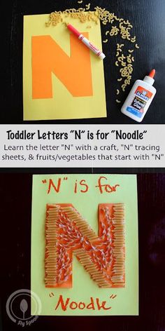 the letter n is for noodle made out of construction paper and crafting supplies