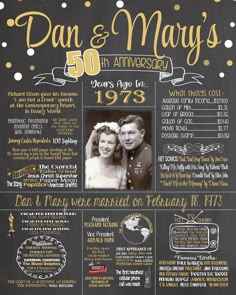 an old and sharon's 65th anniversary chalkboard sign with gold lettering