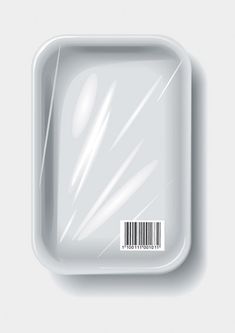 a white tray with a barcode on it