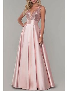 A-Line Prom Dresses Sparkle Dress Prom Formal Evening Floor Length Sleeveless V Neck Bridesmaid Dress Satin with Pleats Sequin 2024 2024 - $131.99 Cheap Prom Dresses Online, Sparkle Prom Dress, Bridesmaid Dresses Satin, Backless Long Dress, Floor Length Prom Dresses, Satin Evening Dresses, Formal Evening Dress, Prom Designs, Designer Prom Dresses