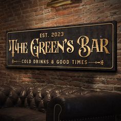 Custom Bar Sign III - Image by Tailored Canvases Family Name Bar Sign, Bar Board Ideas, Vintage Bar Decor, Outdoor Bar Signs, Bar Wall Design, Speakeasy Basement, Bar Signs For Home, Date Bar, Outdoor Man Cave