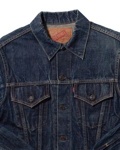 Carefully selected and imported from Japan, each vintage selvedge denim jacket develops its own individual characteristics from years of unique fading and wear. Kiriko's collection of Japanese Reproduction is sourced from Japan's finest manufacturers and mills to showcase the variety of premium denim brands the nation has to offer. 6 button front Tagged size L Code: NWS Product #: VD485 Measured Size (approx flat measurements) Length: 23" Chest: 19" Shoulder to Shoulder: 17.5" Sleeve Length: 24" Vintage Selvedge Denim Blue Outerwear, Vintage Selvedge Denim Outerwear, Vintage Dark Wash Selvedge Denim Jacket, Selvedge Denim Jacket For Streetwear, Vintage Fitted Selvedge Denim Jacket, Classic Faded Washed Denim Jacket, Vintage Washed Dark Wash Denim Jacket, Classic Dark Wash Denim Jacket With Double-needle Stitching, Vintage Selvedge Denim Jacket For Fall