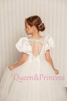 "The most real Cinderella dress in real life! The same girly, modest and at the same time eye-catching with its beautiful puffed sleeves and puffy skirt! And the open back completes and complements this dress perfectly. This dress is perfect for birthday, wedding, first communion, baptism, dancing and family photos. Color: Ivory Black White Dusty rose Red In the photo in the listing, the dress is in ivory color. I use light ivory, no yellowness. Please check the measurements before placing your order. MEASUREMENT Size 1 Height 86cm / 33.8inch Chest 52cm / 20.5inch Waist 50cm / 19.6inch Size 2 Height 92cm / 36.2inch Chest 54cm / 21.3inch Waist 51cm / 20inch Size 3 Height 98cm / 38.5inch Chest 55cm / 21.7inch Waist 52cm / 20.5inch Size 4 Height 104 cm / 41 inches Chest 57cm / 22.4inch Waist White Puff Sleeve Dress For First Communion, White Fitted Princess Dress With Puff Sleeves, White Princess Dress With Puff Sleeves, White Ruffled Princess Dress With Puff Sleeves, White Princess Tutu Dress With Short Sleeves, Princess Dress With Short Sleeves For Confirmation, Real Cinderella, Tutu Flower Girl Dress, Cinderella Dress