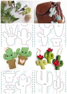 four different pictures of cactuses and other things to make it look like they are made out of felt