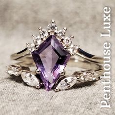 Kite Cut Ring, Capricorn Aries, Purple Engagement Rings, Floating Diamond Ring, Fairytale Ring, Aquarius Capricorn, Amethyst Wedding Rings, Sapphire Silver Ring, Rose Gold Band Ring