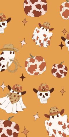 a cow with a cowboy hat and stars on an orange background