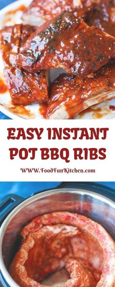 an easy instant pot roast ribs recipe with bbq sauce in the bottom and on top