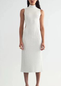 Leola Knit Dress - Off White - house of lolo Knitted Party Dress, White Mock Neck, Monkey Mind, Knit Gown, Mock Neck Dress, Ribbed Knit Dress, 2024 Trends, Cult Gaia, Ribbed Dresses