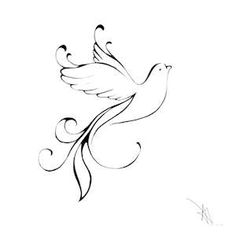 a drawing of a flying bird with swirls on it's wings and tail