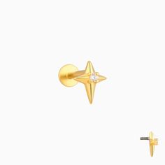 Four-Pointed Star Stud - OhmoJewelry Elegant Gold Star Piercings, Ear Piercing Studs, Star Stud Earrings, Moon Studs, Sky Design, Star Earrings Stud, Star Studs, Belly Rings, Starry Sky