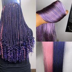 Hello friends, Have you ever considered blending two or more braiding hair colours to achieve a different look this summer? In this video, I blended vintage rose and ombre (1B/Blue). Hair brand used: OUTRE 2X X-PRESSION PRE-STRETCHED ULTRA BRAID 42" and Sensationnel 2X X-pression 100% Kanekalon Braiding Hair Pre-Stretched 48" purchased from a local beauty supply store near me. Let me know what you think about the colours in the comments. Ultra Braids Hairstyles, Mixed Colour Box Braids, Lush Attachment Colours For Braids, Blended Color Box Braids, Hair Colour Combinations Braids, Braid Mixing, Blending Braiding Hair Colors, Mixed Colour Braids