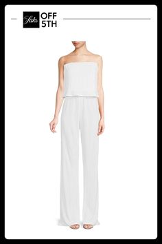 This Jumpsuit Is Constructed In A Strapless Deisgn And Offer Wide Leg Pants. Bandeau Neckline Sleeveless Pull-On Style Strapless Overlay Bodice Polyester Machine Wash Made In Usa Size & Fit About 57" From Shoulder To Hem Rise, About 11" Inseam, About 37" Leg Opening, About 26" Model Shown Is 5'10" (177cm) Wearing Us Size Small. Womens - W Trend Separates > Saks Off 5th. Renee C.. Color: White. Size: M. Chic Strapless Summer Pantsuit, Model Show, Wide Leg Jumpsuit, Leg Pants, Wide Leg Pants, Jumpsuit Romper, Bodice, Made In Usa, Wide Leg