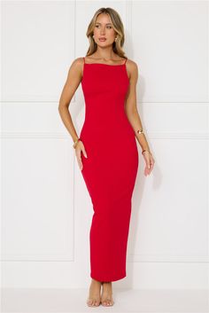 Length from bust to hem of size S: 115cm. Chest: 41cm, Waist: 32cm, across front only of size S. Maxi dress. Lined. Model is a standard XS and is wearing size XS. True to size. Stretch. Open-back. Zipper, hook eye closure. Cold hand wash only. Polyester/Spandex. Lovely, this style is chic and sophisticated. The Touch Of Luxe Maxi Dress features a straight skirt and a statement open-back design. Style with heels to turn heads in the best way possible. Maxi Dress Red, Prom Shopping, Long Bodycon Dress, Maxi Dress Wedding, Red Midi Dress, Straight Skirt, Mini Dresses Summer, Pink Mini Dresses, Long Sleeve Bodycon Dress