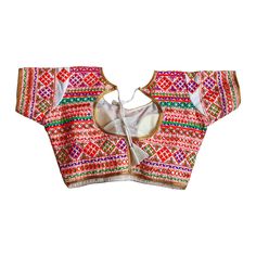 Step up your style game with this dazzling hand-embroidered saree blouse! Featuring intricate geometric embroidery in a rainbow of colors, this piece is sure to turn heads. Perfect for dressing up any saree, it's also great for special occasions like Navratri. So lovely, you'll want to wear it again and again! Luxury Multicolor Embroidered Blouse Piece For Festivals, Cheap Multicolor Blouse Piece For Puja, Luxury Multicolor Embroidered Blouse Piece, Cheap Multicolor Blouse With Zari Work, Luxury Cotton Blouse With Multicolor Embroidery, Fitted Blouse With Multicolor Embroidery At Cheap Price, Cheap Semi-stitched Multicolor Blouse, Cheap Fitted Blouse With Multicolor Embroidery, Cheap Multicolor Unstitched Blouse Piece