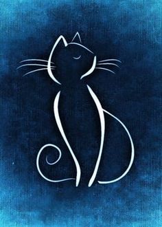 a drawing of a cat sitting on top of a blue background