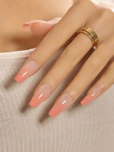 Nails Grey, Peach Nails, Ombre Acrylic Nails, Almond Acrylic Nails, Nails Almond, Orange Nails, Classy Nails, Summer Nail