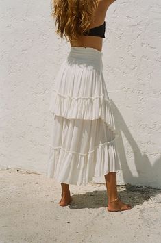 The Convertible Skirt | Free People White Flowy Skirt Outfit, White Flowy Skirt, White Skirt Summer, White Ruffle Skirt, Convertible Skirt, White Skirt Outfits, Festival Outfits Rave, White Long Skirt, White Midi Skirt