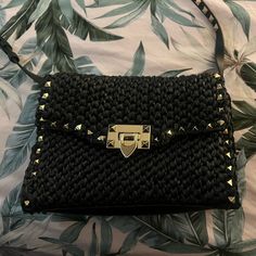 Brand New Never Worn, Beautiful Valentino Straw And Leather Rockstud Bag! Very Rare Guaranteed Authentic ! Comes With All Tags Attached And Dust Bags/ Extra Studs! Don’t Miss Out On This Beauty! Luxury Studded Bags For Party, Elegant Studded Shoulder Bag For Everyday Use, Luxury Studs Bags For Everyday, Luxury Rectangular Bags With Studs, Black Studded Shoulder Bag For Party, Designer Black Bags With Studs, Black Studded Bag For Everyday Use, Chic Rectangular Studded Bag, Black Studded Evening Bag