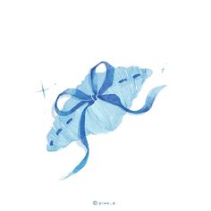 a watercolor drawing of a fish with a blue ribbon on it's tail