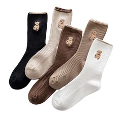 PRICES MAY VARY. Indulge in Comfort: Treat your feet to our irresistibly soft and breathable crew socks, crafted from a blend of Cotton, polyester, and Spandex. Designed with meticulous attention, these socks offer a snug fit without any excess fabric at the toe joints, ensuring a gentle and cozy experience from the moment you slip them on. Perfect Fit: Our stylish socks are suitable for women with US shoe sizes 5-9, thanks to their stretchy knit construction that molds to your feet effortlessly Stylish Socks, Cozy Socks, Cute Socks, Long Socks, Patterned Socks, Girls Socks, Tube Socks, Bear Pattern, Fashion Socks