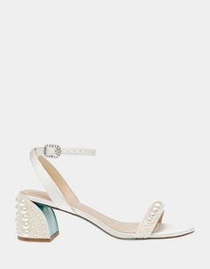 TINA IVORY Pearl Block Heel Sandal | Women's Heels – Betsey Johnson Summer Pearl Embellished Block Heel Heels, Spring Pearl Embellished Block Heels, Chic Low Heel Pearls Embellished Heels, Pearl Embellished Low Heels For Summer, Spring Pearl Embellished Open Heel Shoes, Best Bridal Shoes, Velvet Heels, Shoes Sandals Heels, Wedding Suite